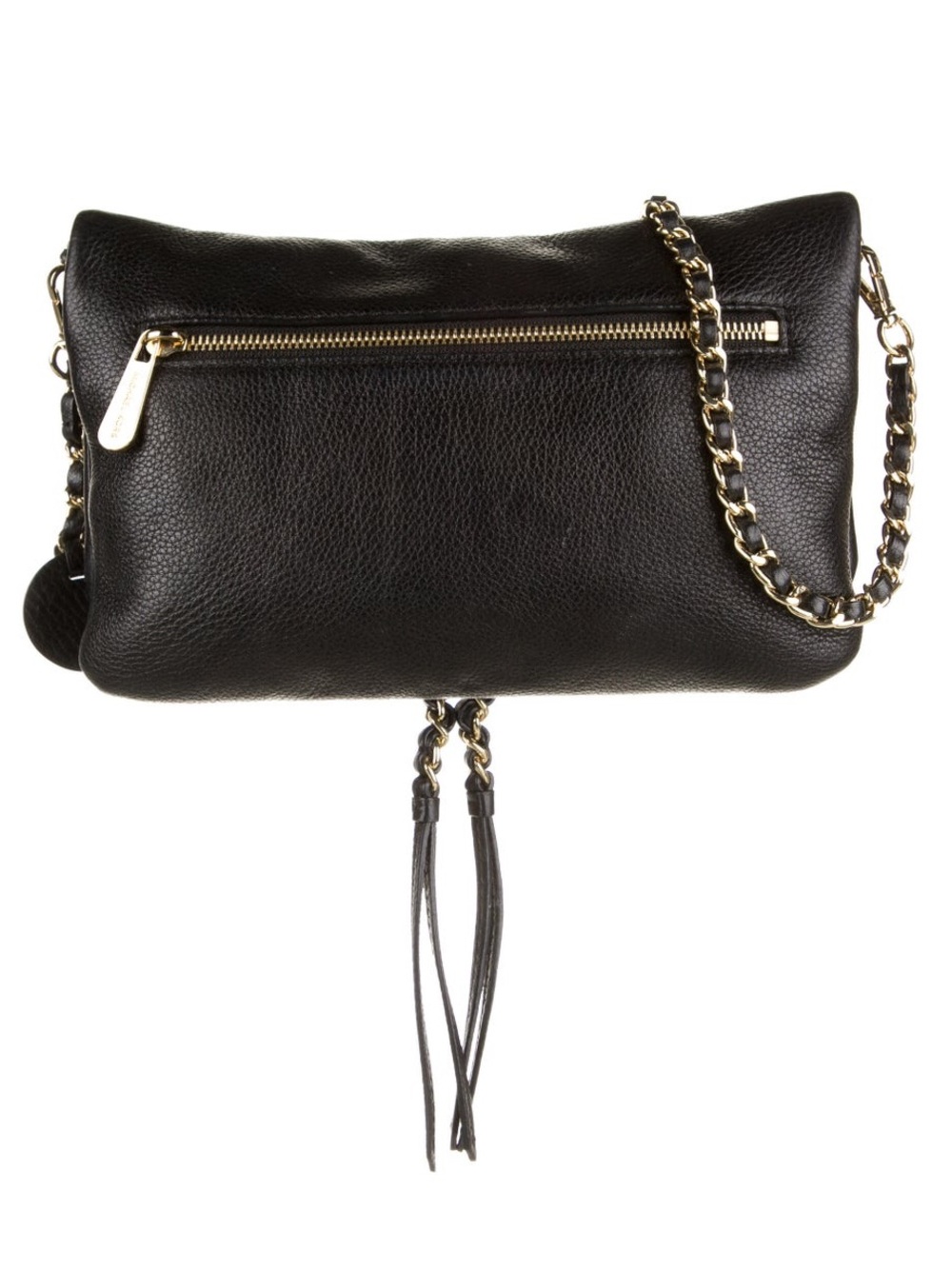 Michael Kors Black Pebbled Leather Chain-Trim Crossbody Bag with Tassel Zipper - Picture 2 of 7
